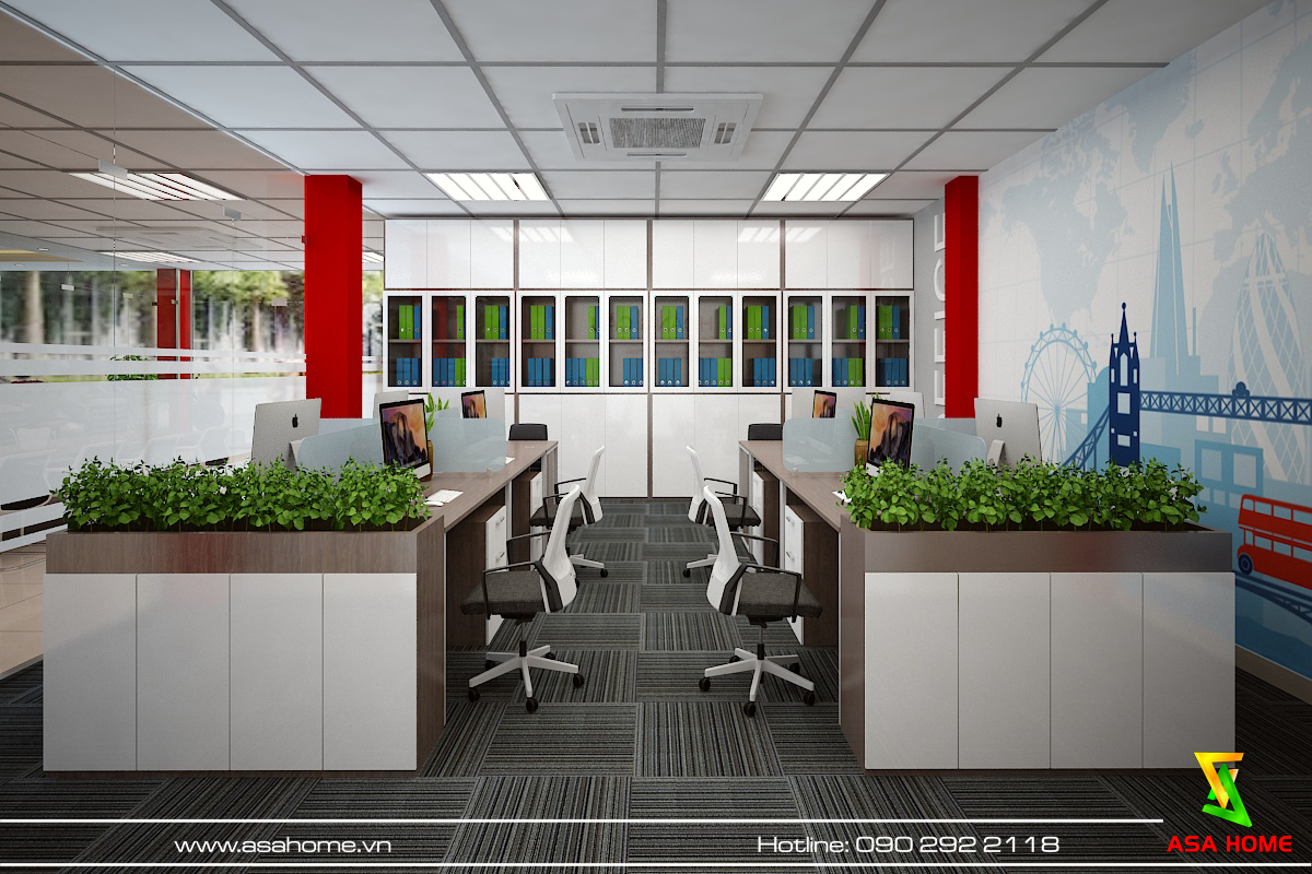 Văn phòng được thiết kế mở, có không gian giao lưu giữa các phòng ban