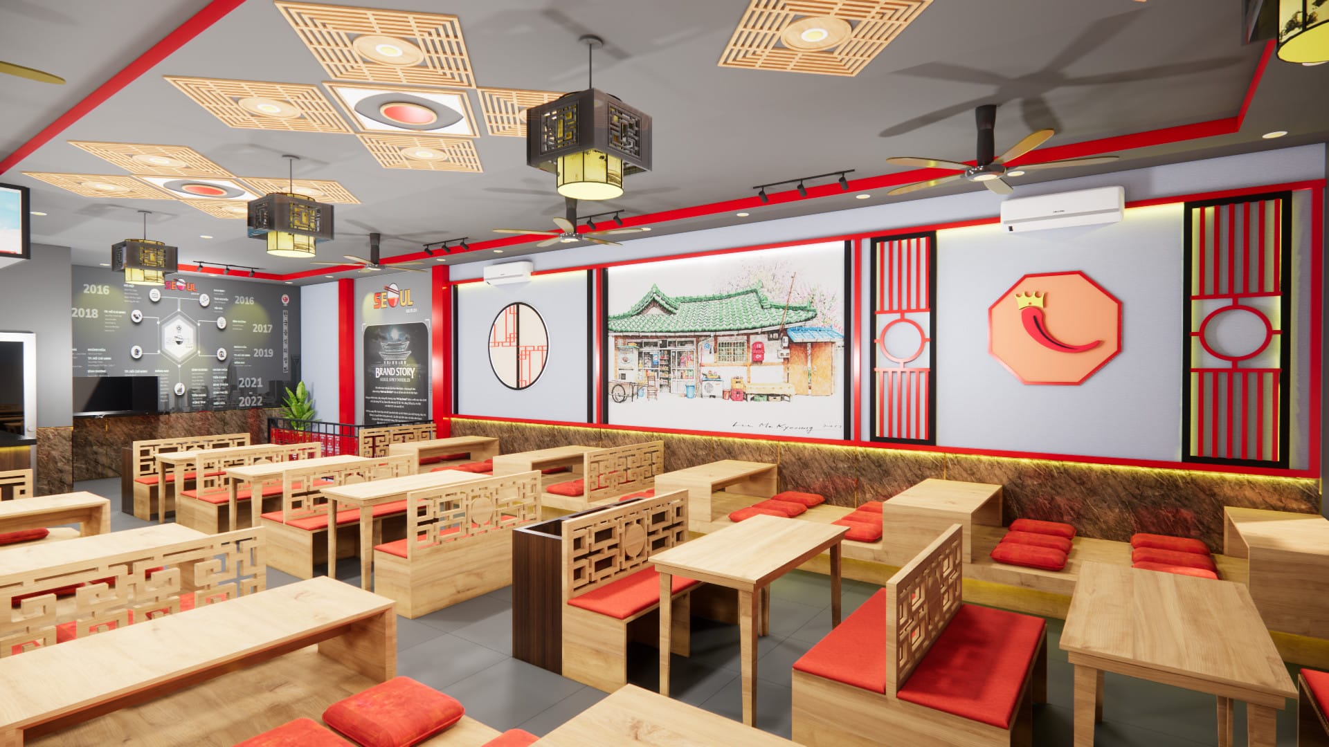 Thiết kế và thi công chuỗi hệ thống nhà hàng Seoul Vua Mỳ Cay
