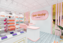 Thiết kế shop mỹ phẩm Lynh Shuby sang trọng tone màu hồng phấn